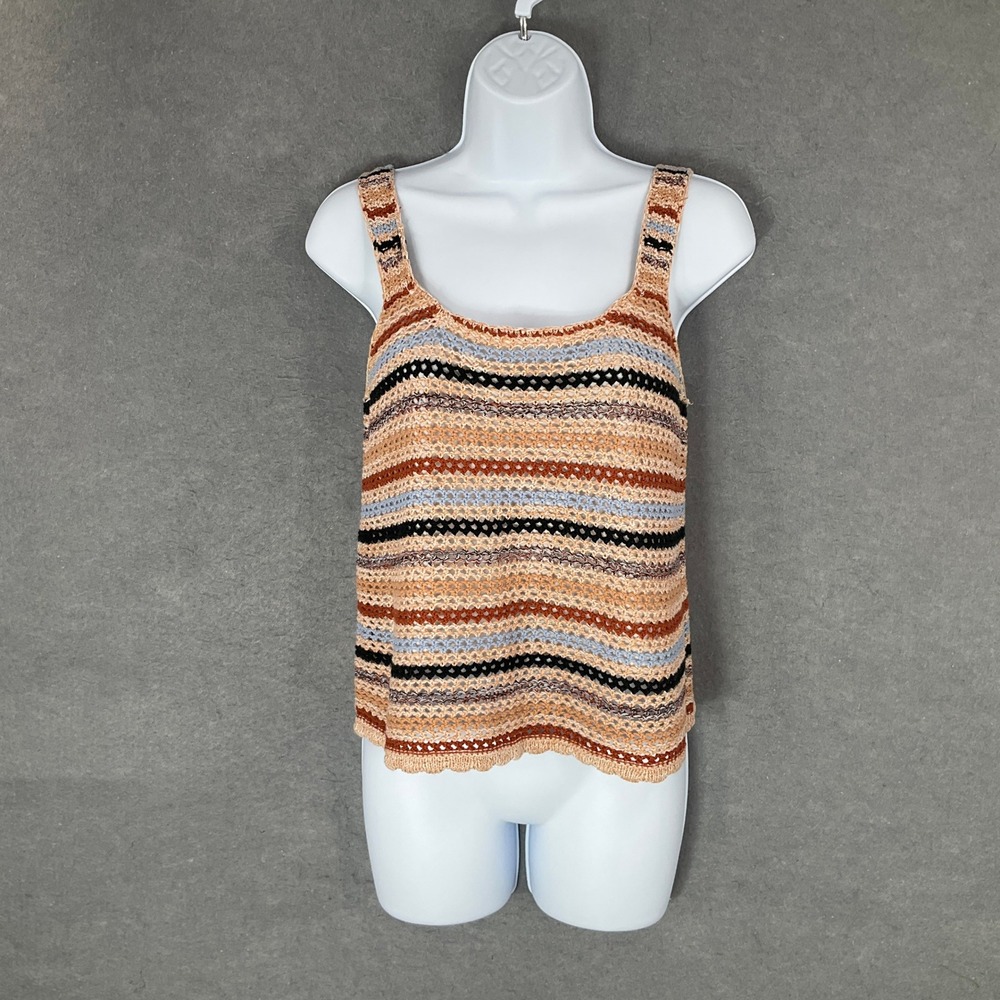 Jessica Simpson Knit Tank Top Striped Sleeveless Sz S Beachy Coastal Grandma